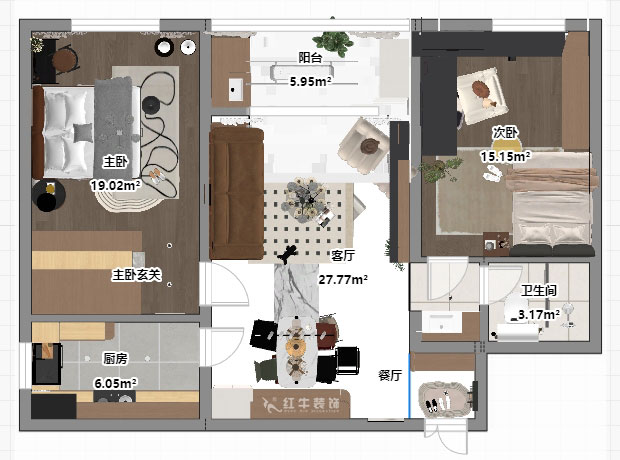 朱明琪|朗诗国际街区中园6-1-602-100㎡-现代原木风格|2室1厅1卫|老房装修|定制家|全包11万|00_03平面彩图