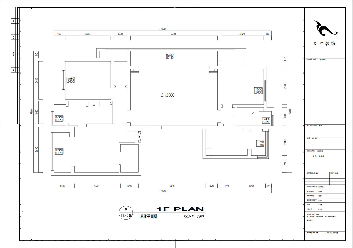 刘小勇|翠屏诚园北区5-702-138㎡-现代黑白灰风格|3室2厅2卫|老房装修|定制家|全包19万|00_01原始结构图