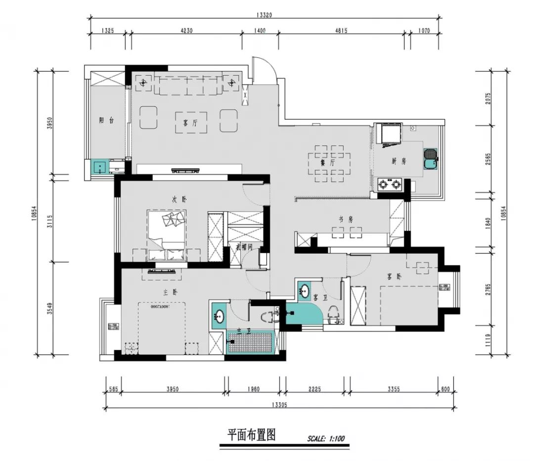 南京聚宝山庄137平米现代风格装修 年轻人的婚房可以这样装修04平面布置图