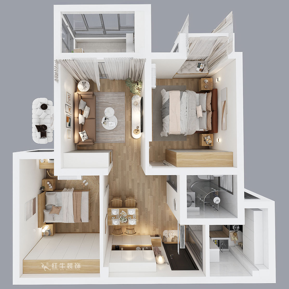 魏明花|御道嘉庭7-3-1006-80㎡-现代简约风格|2室2厅1卫|毛坯房装修|定制家|全包11万|00_04鸟瞰图