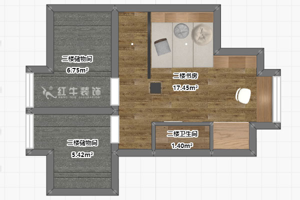 孟宪涛|尧顺佳园2期60-606-72㎡-简约风格|3室1厅1卫|新房装修|定制家|全包11万|00_04二层平面彩图
