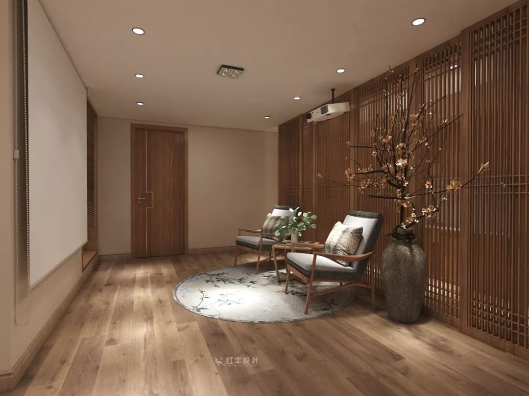 南京大华锦绣时代160㎡中式风格--健身房+家庭影院,这才是向往的生活!05负一楼设计_家庭影院落地花瓶