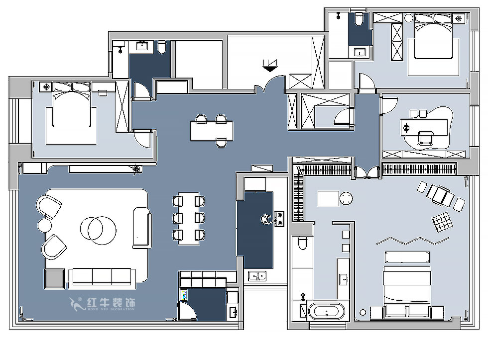 【实景案例】朱明琪|天鹅堡花园-280㎡-现代轻奢风格|3室2厅2卫|精装修改造|改造家|全包30万|00_02平面布置图