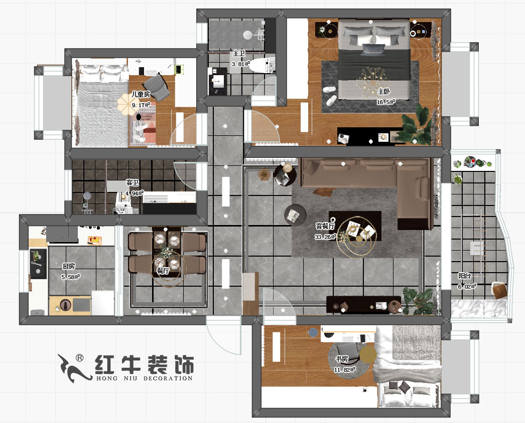 吴波_黄埔鑫园13-505-116㎡-现代风格_3室2厅2卫_定制家¥162554→00彩平图