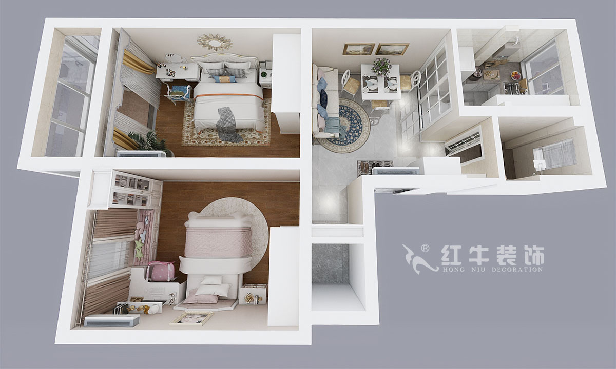 张桐玮_武定新村41-402-60㎡-简欧风格_2室1厅1卫(老房装修)_定制家¥83500_全包10万00_04鸟瞰图