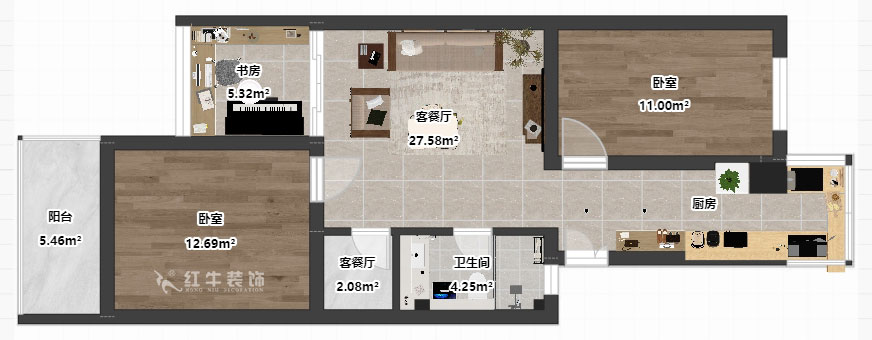 刘小勇|御河苑6-209-82㎡-现代简约风格|3室2厅1卫|老房装修|定制家|全包11