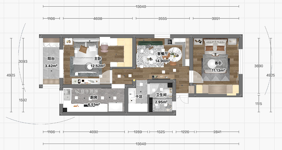 顾娟|大光路36号3-301-60㎡-现代风格|2室2厅1卫|旧房装修|定制家|全包11