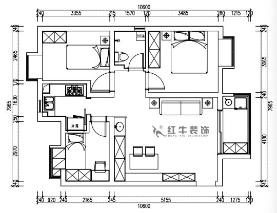 张桐玮|江雁依山郡23-901-76㎡-现代简约风格|3室1厅1卫|旧房改造|定制家¥93180|全包10万|00_02平面方案布置图