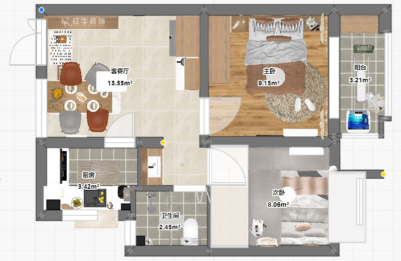 贾庭|化建二村2-304-50㎡-现代风格|2室1厅1厨1卫|新房装修|定制家|全包8