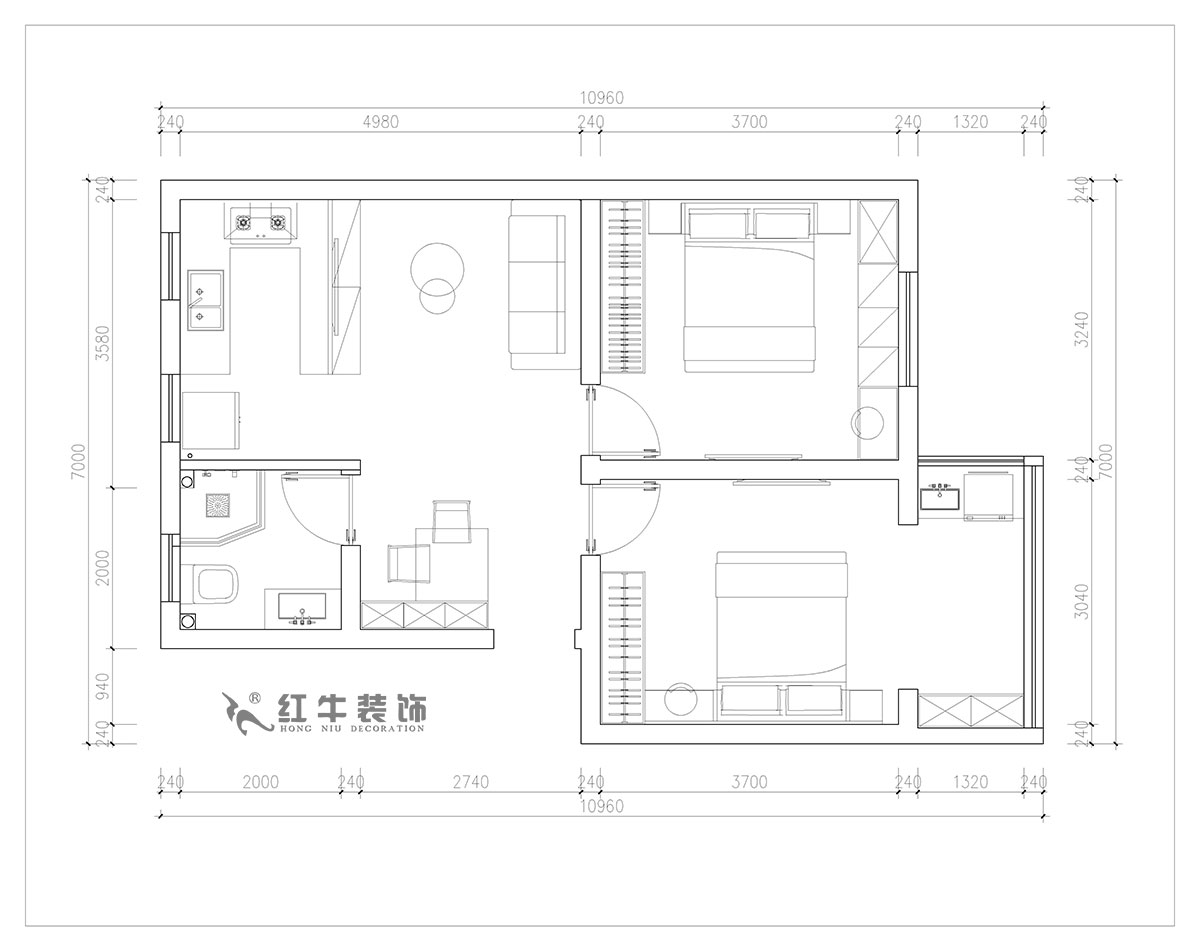 朱明琪|旭光里57-4-407-69㎡-现代简约风格|2室2厅1卫|老房翻新|定制家¥113520|全包11万|00_02平面布置图
