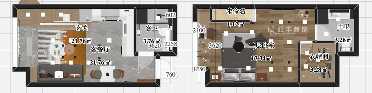 张智猿|海赋尚城6-508-40㎡挑高-现代简约风格|1室1厅1卫|新房装修|定制家¥100000|全包11万|00_04彩平图