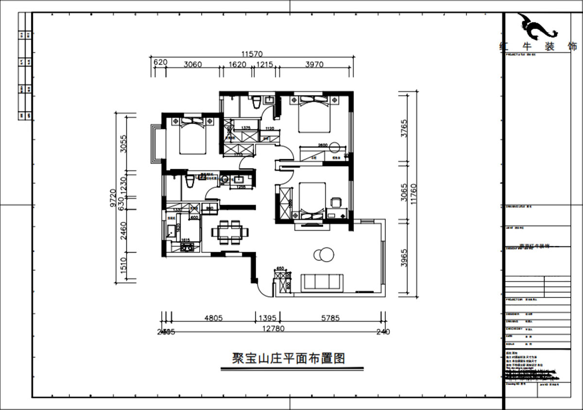 朱彦|聚宝山庄海棠街区5-1203-130㎡-现代简约风格|3室2厅2卫|老房改造|定制家|全包16万|00_02平面布置图