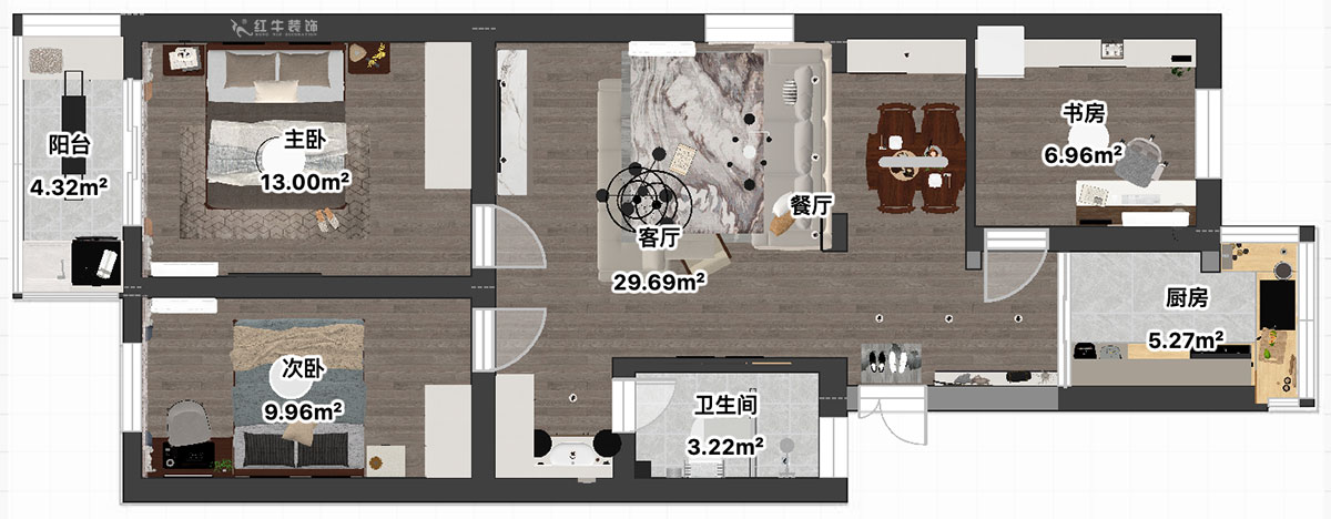 吴波|宁工新寓一村44-502-90㎡-现代简约风格|3室2厅1卫|旧房装修|定制家|全包12万|00_04平面彩图