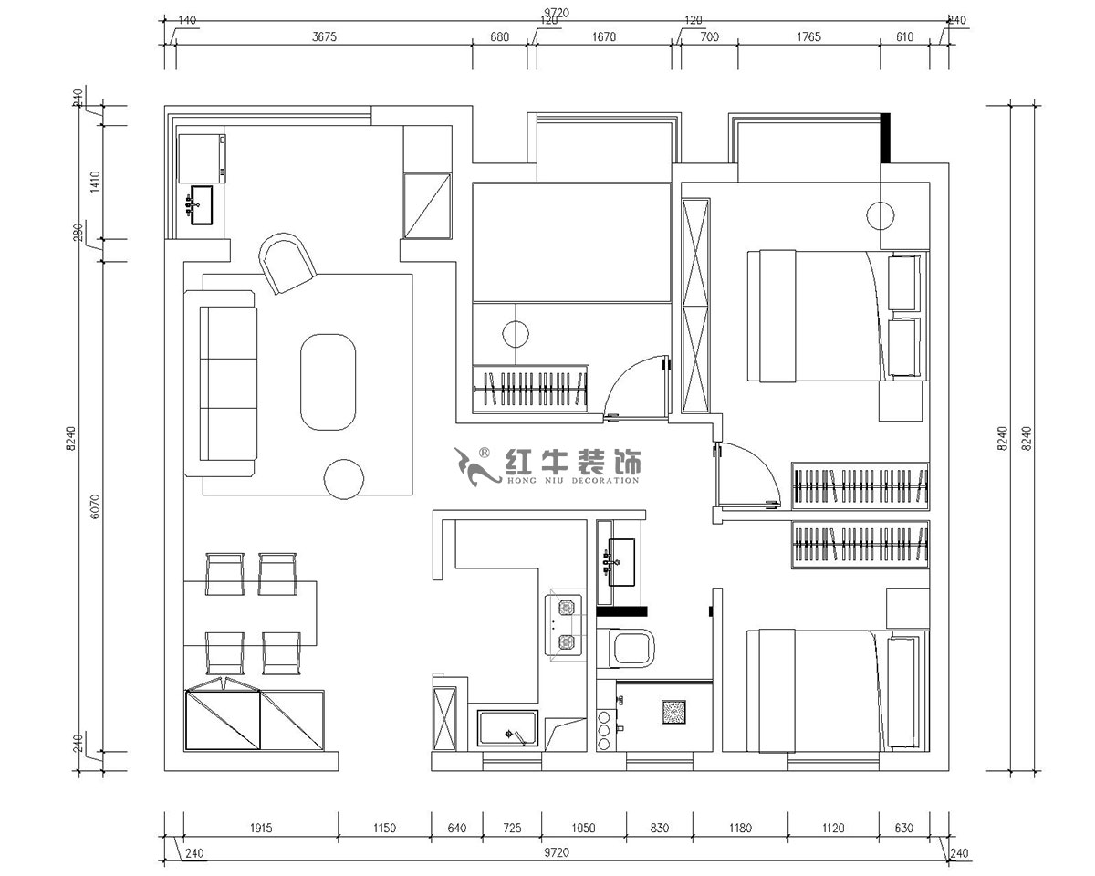 朱明琪｜仙林国际J-1802-95㎡-现代简约风格｜3室2厅1卫｜新房装修｜成品家￥131929｜全包13万｜00_02平面布置图