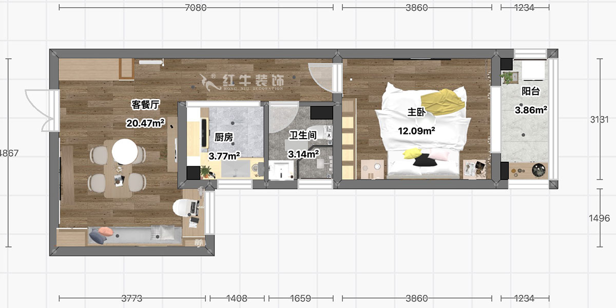 顾娟|御道嘉庭5-2-208-80㎡-北欧风格|1室1厅1卫|新房装修|定制家¥77600|全包11