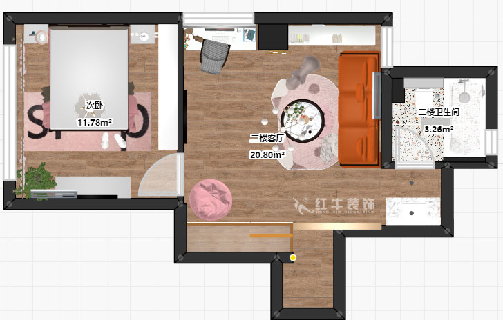 蒋琛|西华龙樾2-6-312-106㎡-简约风格|小复式|2室2厅2卫|二新房装修|成品家¥162999|全包15万|00_06二楼彩平图