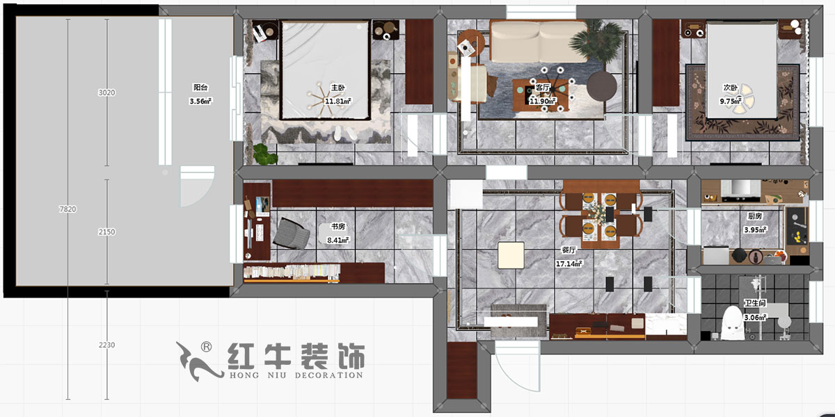 蔡成昊_花园路11号25-104-90㎡-现代简约风格_3室2厅1卫(老房装修)_定制家¥128966_全包12