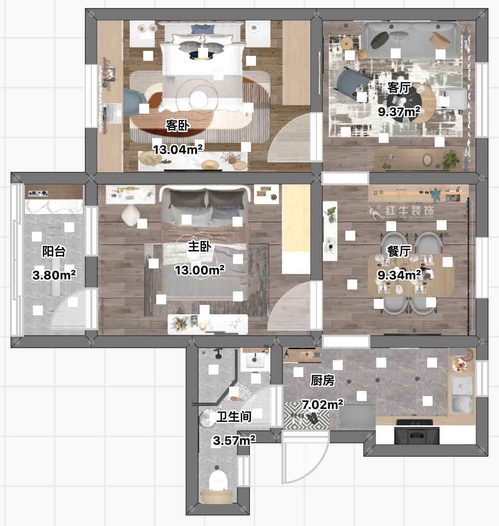 顾娟|鼓楼街3号3-506-70㎡-北欧风格|3室2厅1卫|旧房装修|定制家¥110000|全包12万|00_04平面彩图