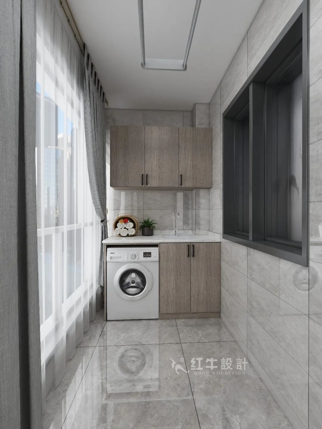 刘萍萍_花岗鸿福城132㎡现代简约风格_两套小户型打通变大宅,中西双厨房+衣帽间打造品质生活!11阳台