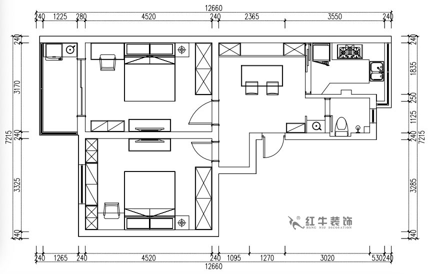张桐玮|天津新村25-304-64㎡-现代简美风格|2室1厅1卫|老房装修|定制家¥71800|全包10万|00_02平面方案图