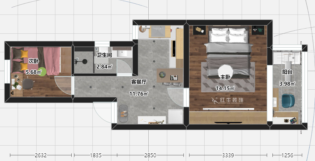 刘晓芳|老虎头41-701-50㎡-现代风格|2室1厅1卫|老房装修|定制家¥88740|全包8