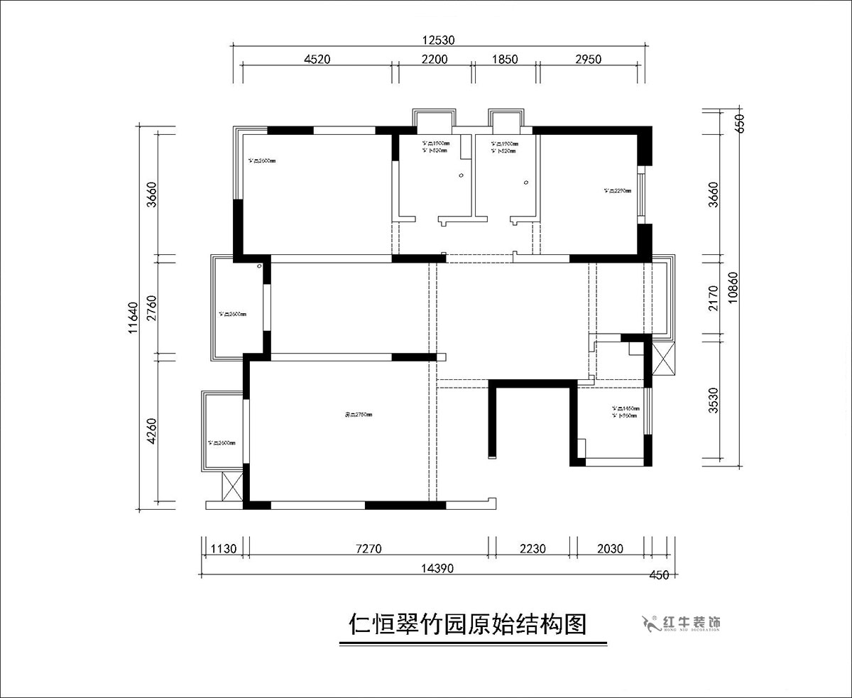 朱彦|仁恒翠竹园26-204-130㎡-简约风格|3室2厅2卫|老房装修|定制家|全包20万|00_01原始结构图