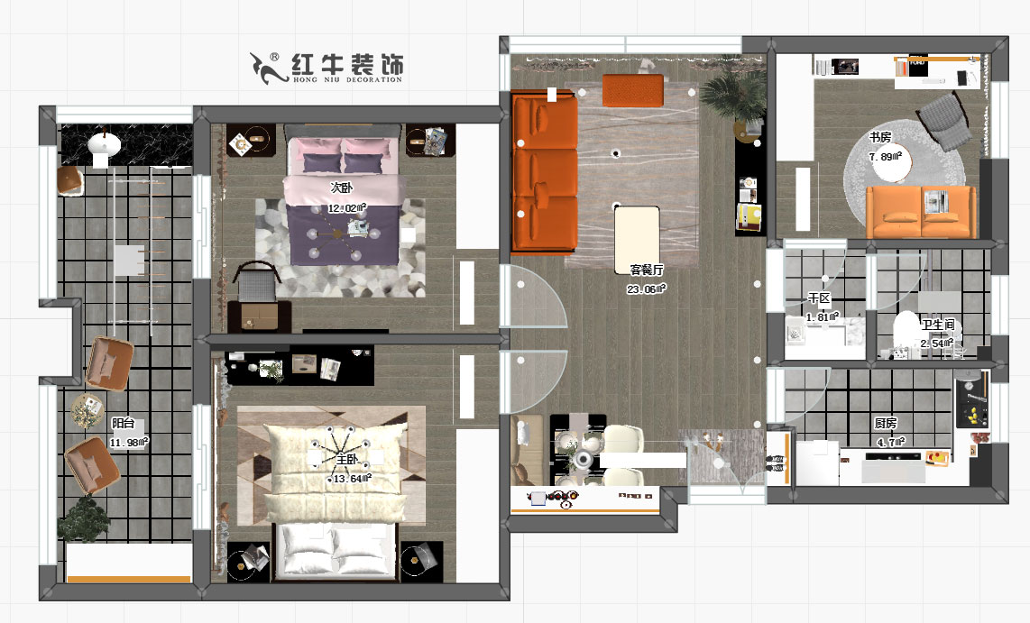 仇美蓉_朗诗万都玲珑樾3-4-408-92㎡-现代风格_3室2厅1卫_定制家¥123952→00彩平图