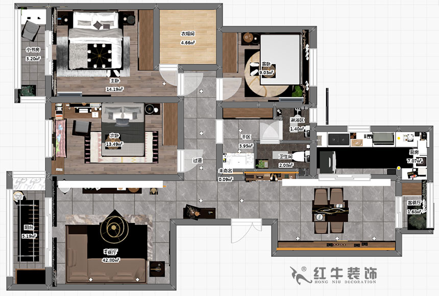 蔡成昊_凯悦天琴3-2-104-140㎡-现代轻奢风格_3室2厅1卫(老房装修)_定制家¥200000_全包20万00_03彩平图