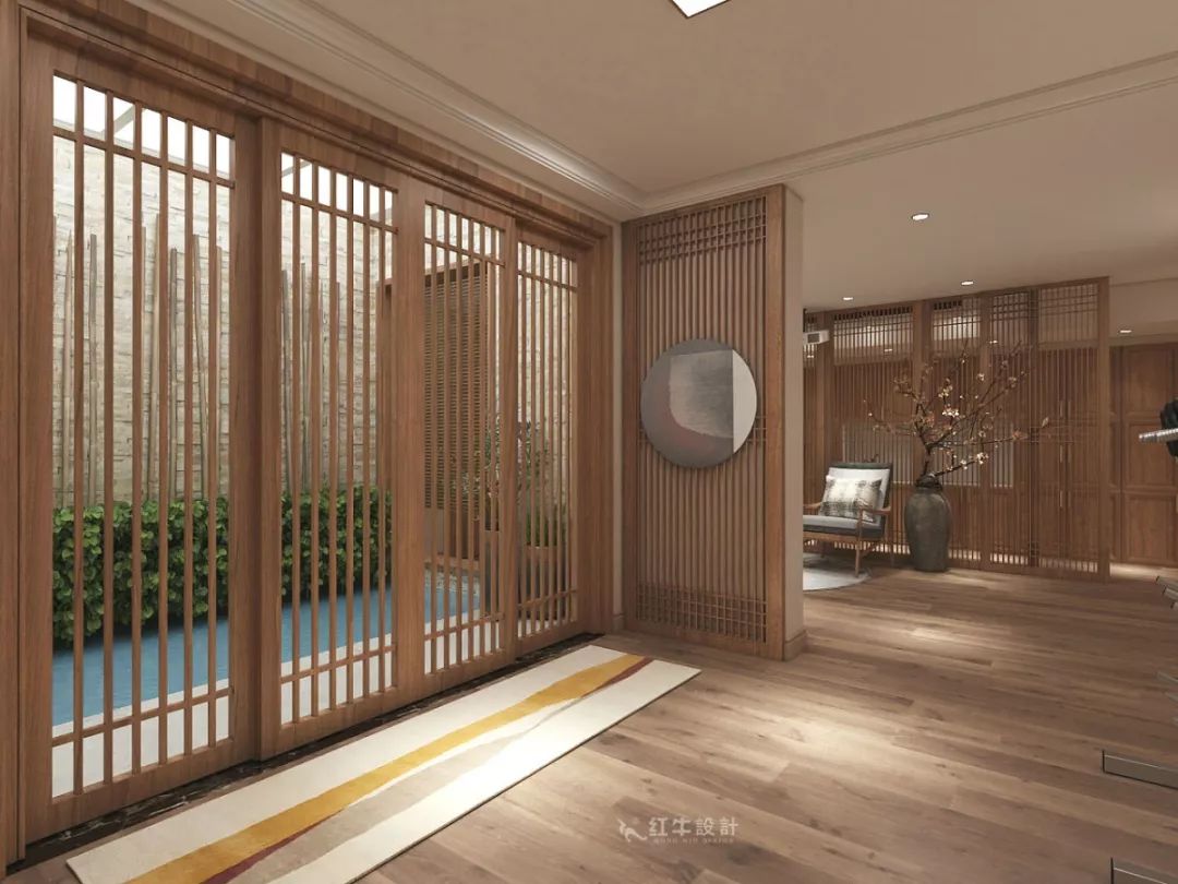 南京大华锦绣时代160㎡中式风格--健身房+家庭影院,这才是向往的生活!03负一楼设计_栅栏式隔断