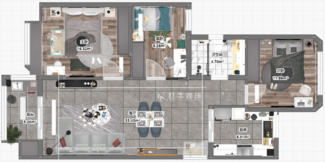高灵慧|枫情水岸15-904-112㎡-北欧风格|3室1厅1卫|新房装修|定制家¥153000|全包15