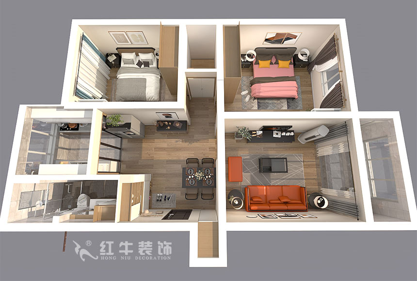 顾娟_全福小区10-201-90㎡-现代风格_2室2厅1卫(旧房装修)_半包¥66800_全包13万00_04鸟瞰图