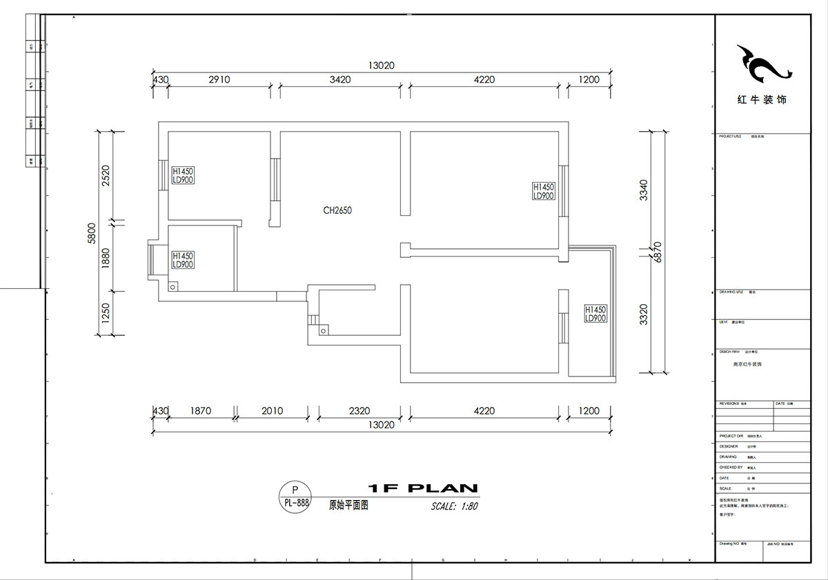 刘小勇|龙蟠中路466号401室-83㎡-现代简约风格|2室2厅1卫|老房装修|定制家|全包10万|00_01原始结构图