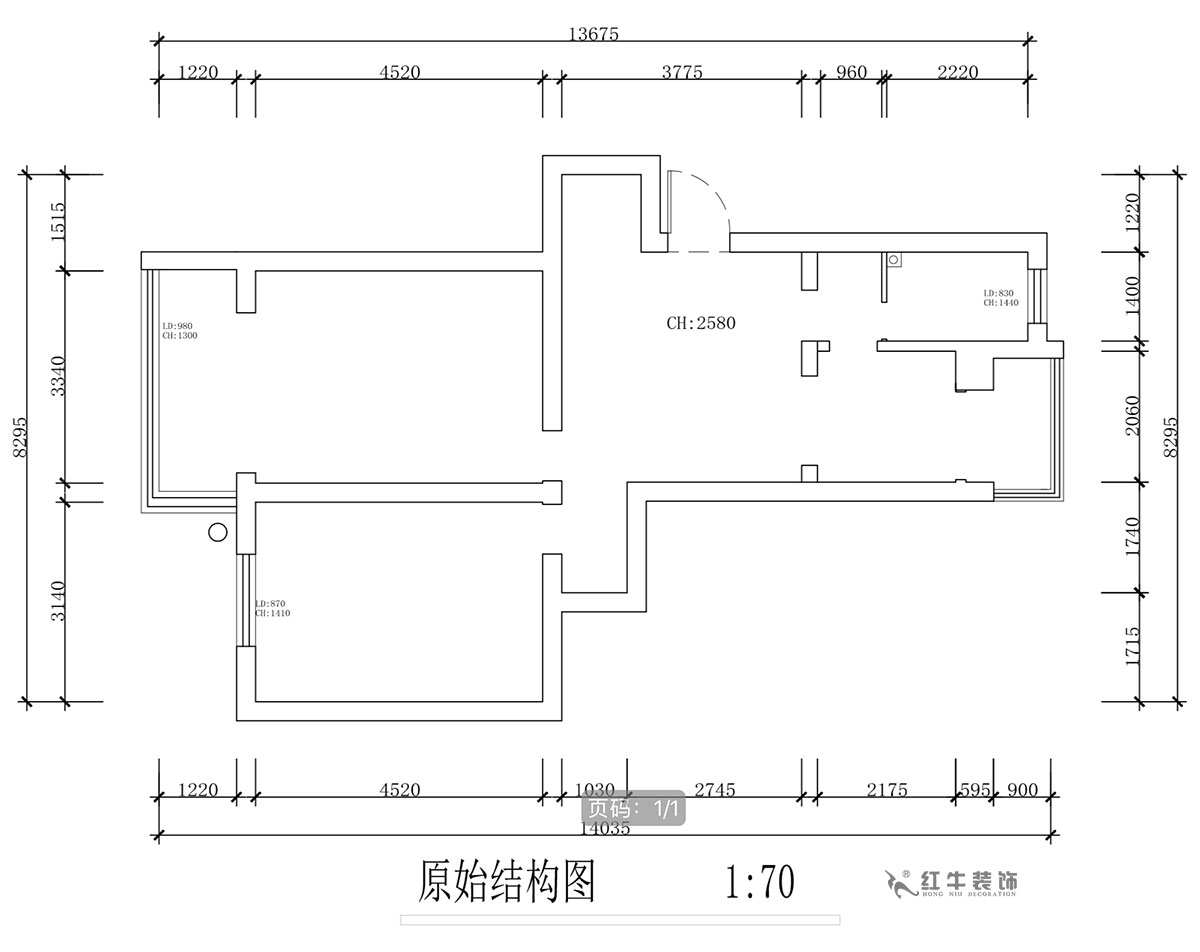 蒋琛|安泰村21-401-80㎡-现代简约风格|2室1厅1卫|旧房装修|定制家¥126767|全包12万|00_01原始结构图