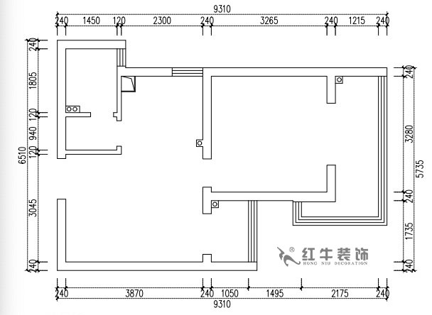 张桐玮|亚东城2-904-46㎡-现代简约风格|2室1厅1卫|老房装修|定制家¥80500|全包10万|00_01原始结构图