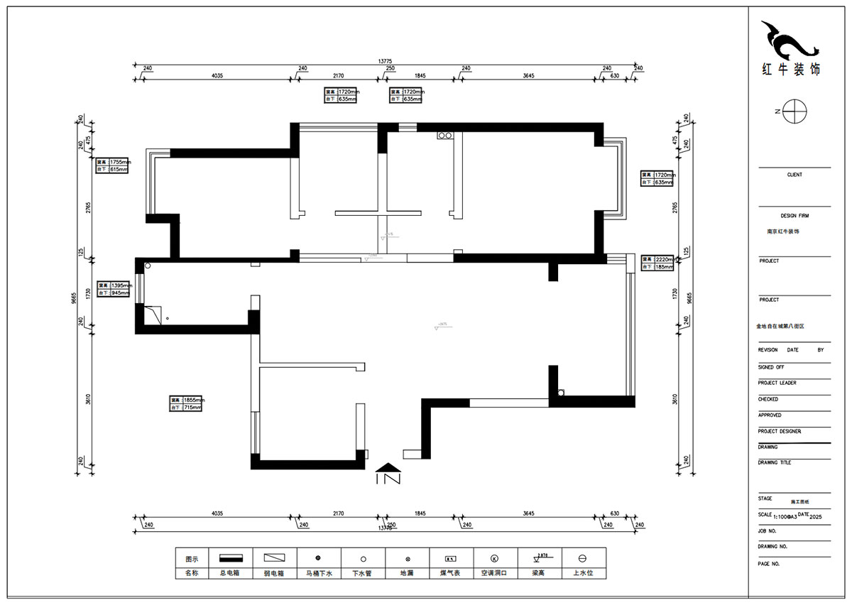 朱明琪|金地自在城8街区5-1-501-111㎡-中古风|3室1厅2卫|老房装修|定制家|全包15万|00_01原始结构图