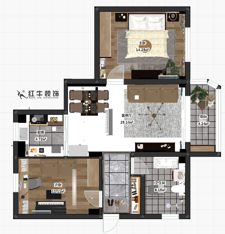 顾娟_锁金二村21-907-85㎡-现代轻奢风格_2室2厅1卫_定制家¥113950→00彩平图