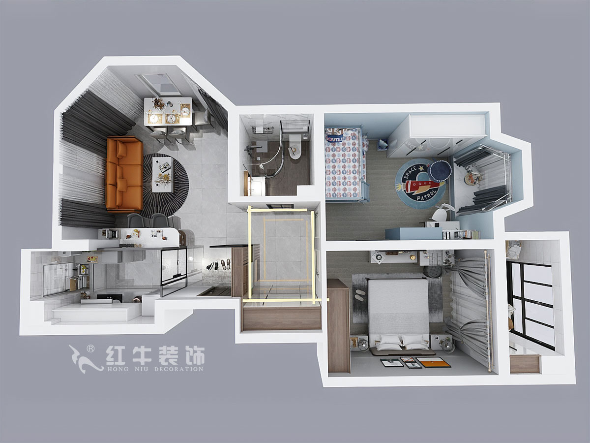 赵东星_碧瑶花园14-201-90㎡-现代风格_2室1厅1卫(老房翻新)_成品家¥113603_全包11万00鸟瞰图
