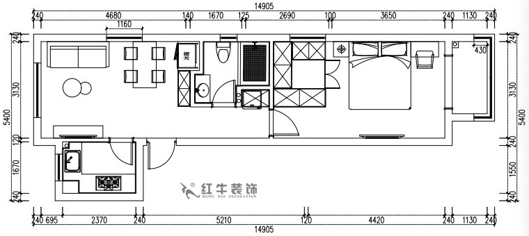 张桐玮|紫杨佳园29-2101-59㎡-现代简约风格|2室1厅1卫|新房装修|定制家¥89500|全包10万|00_02平面方案图