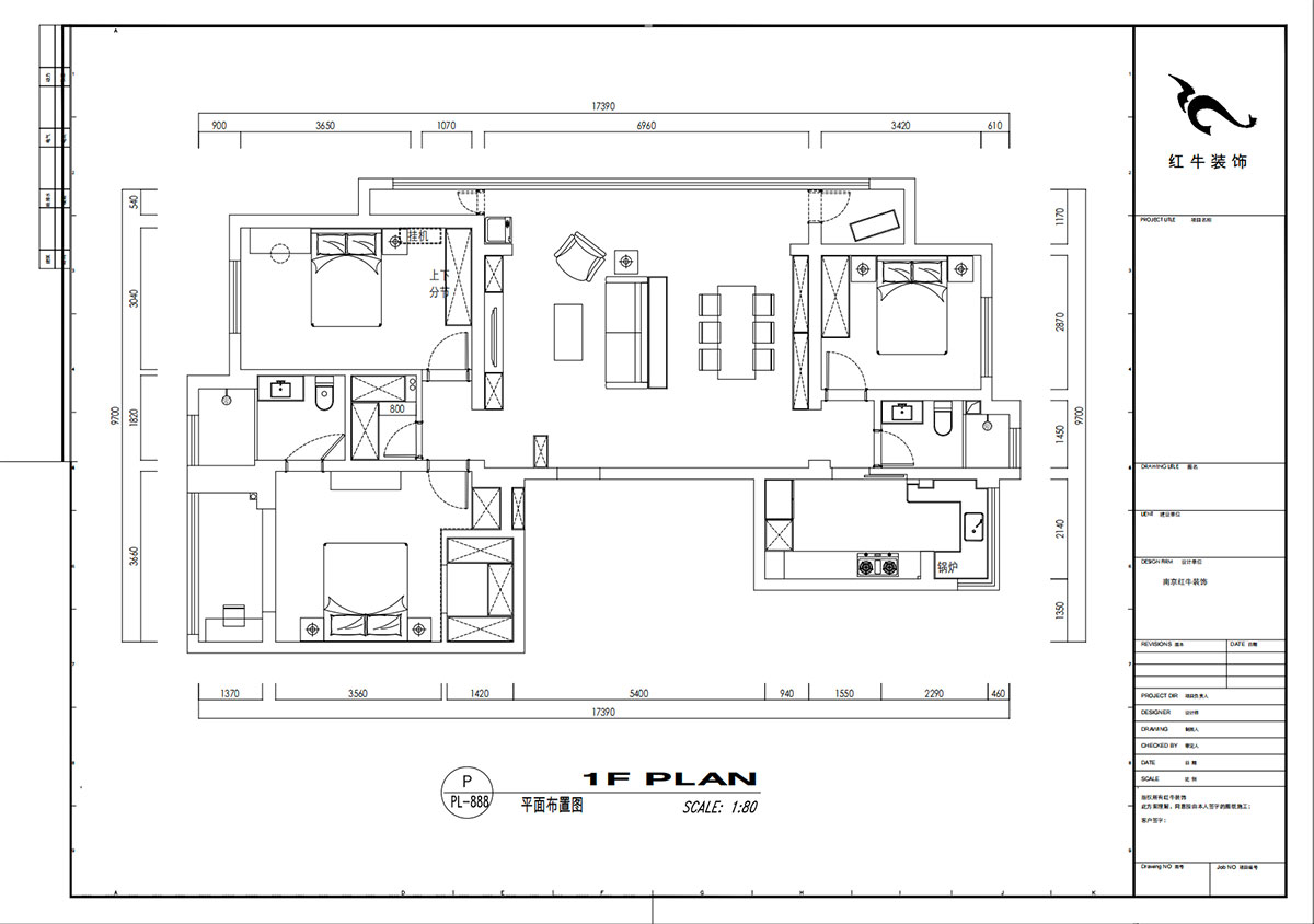 刘小勇|翠屏诚园北区5-702-138㎡-现代黑白灰风格|3室2厅2卫|老房装修|定制家|全包19万|00_02平面布置图