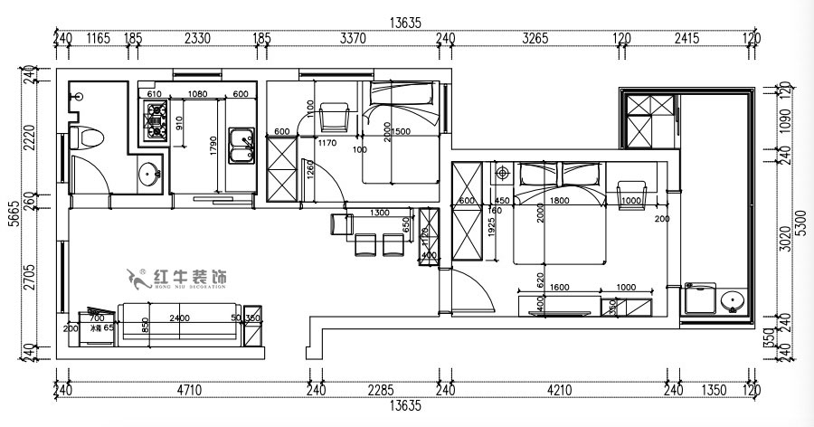 张桐玮|复成里15-301-66㎡-现代简约风格|2室1厅1卫|旧房改造|定制家¥86000|全包10万|00_03家具尺寸图