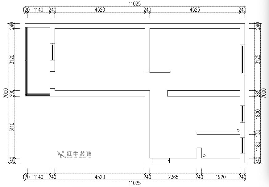 张桐玮|老虎头3-1-403-59㎡-现代简约风格|2室1厅1卫|老房装修|定制家¥68410|全包10万|00_01原始结构图