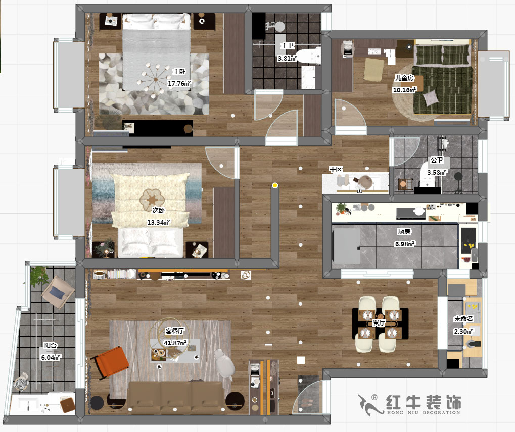 房亮_枫丹白露21-102-125㎡-现代简约风格_3室2厅2卫(老房装修)_定制家¥214554_全包22万00_03彩平图