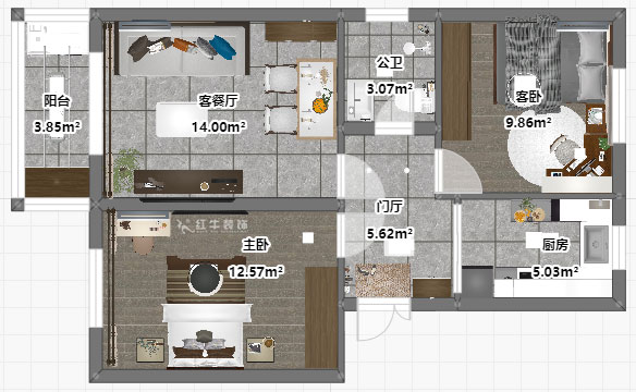 吴波|马台街56号502-401-60㎡-现代风格|2室2厅1卫|老房装修|定制家|全包9