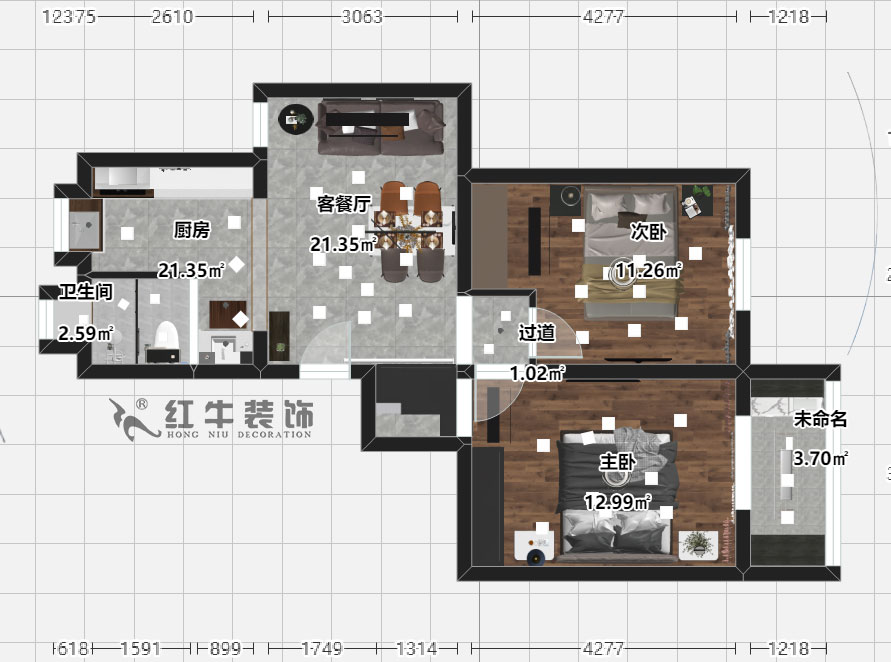 刘晓芳_宁栖园6-2-703-63㎡-现代风格_2室2厅1卫(老房装修)_定制家¥93000_全包9