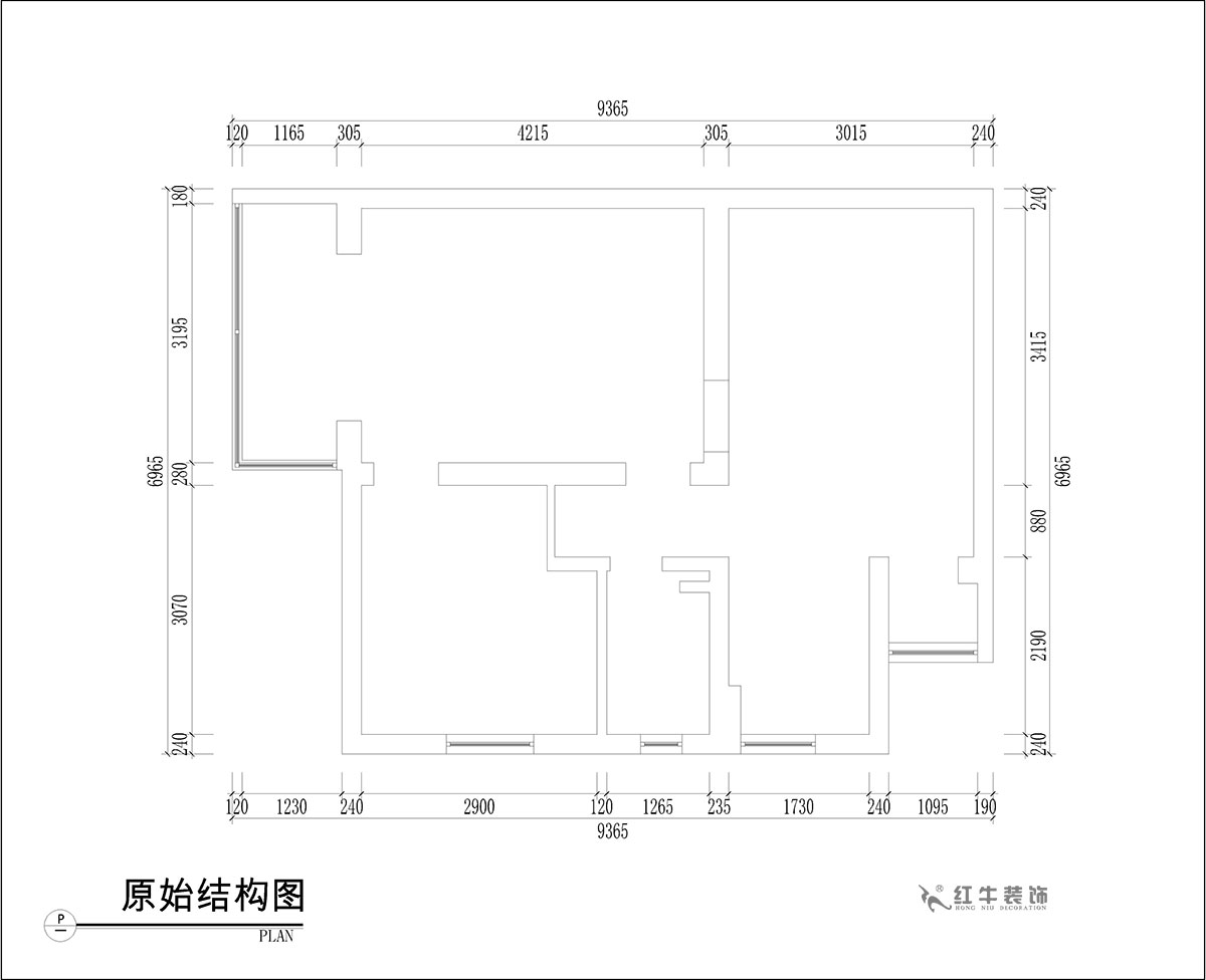 张桐玮|腾飞园7-104-58㎡-现代简约风格|2室1厅1卫|旧房改造|定制家¥65000|全包10万|00_01原始结构图