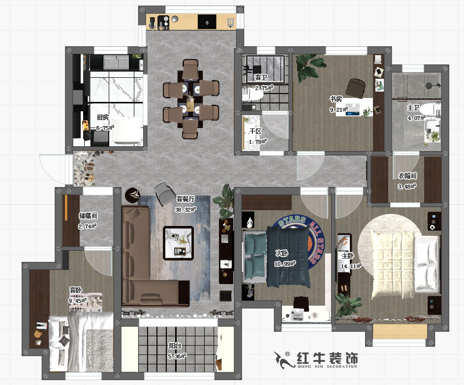 张桐玮_电建洺悦府6-103-130㎡-现代简约风格_3室2卫_定制家¥17