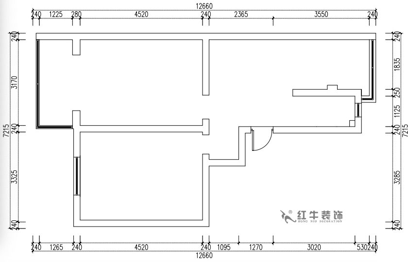 张桐玮|天津新村25-304-64㎡-现代简美风格|2室1厅1卫|老房装修|定制家¥71800|全包10万|00_01原始结构图