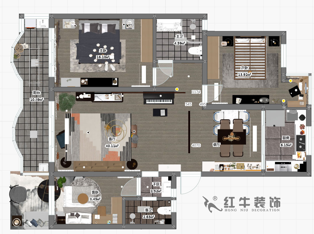 仇美蓉_半山花园4-2-304-125㎡-现代风格_3室2厅2卫(老房装修)_定制家¥184867_全包18