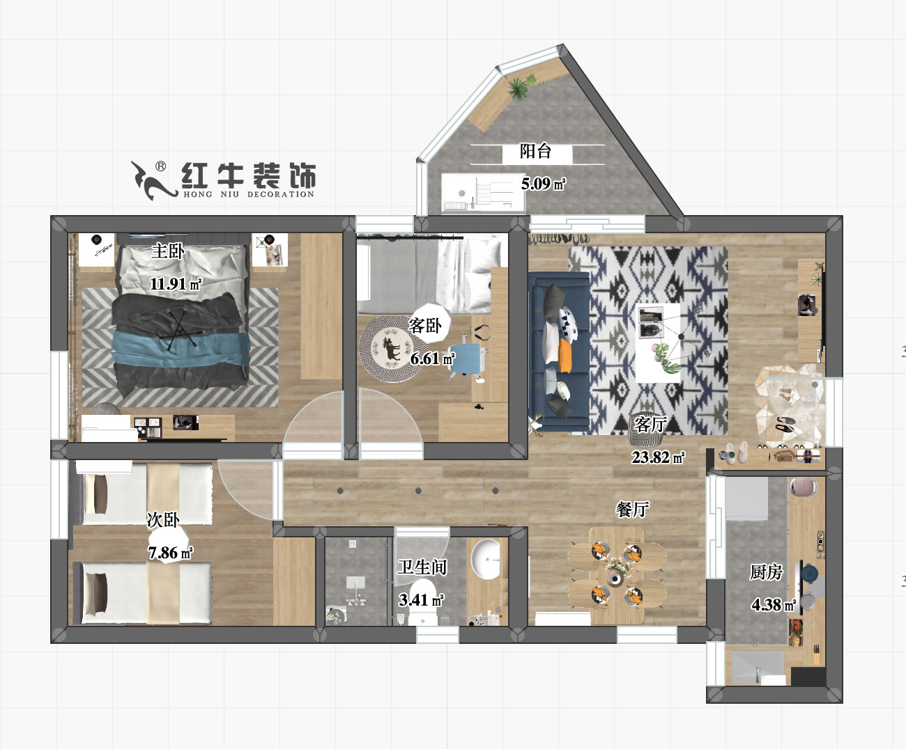 刘小勇_南湾营宁康苑38-303-90㎡-现代简约风格_彩平图